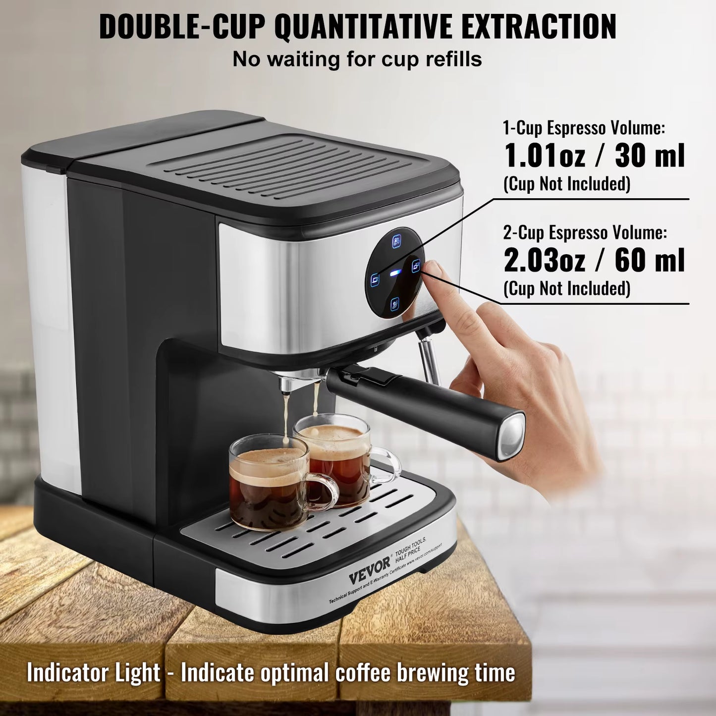 Espresso Machine 15 Bar Coffee and Espresso Maker with Milk Frother Steam Wand Professional Semi-Automatic Latte Machine