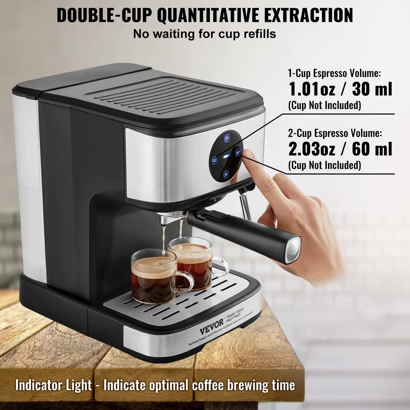 Espresso Machine 15 Bar Coffee and Espresso Maker with Milk Frother Steam Wand Professional Semi-Automatic Latte Machine