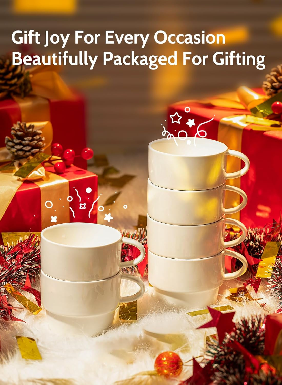6-Pack Porcelain Latte Cups, White Superior Durable Professional, 6 Count (Pack of 1)