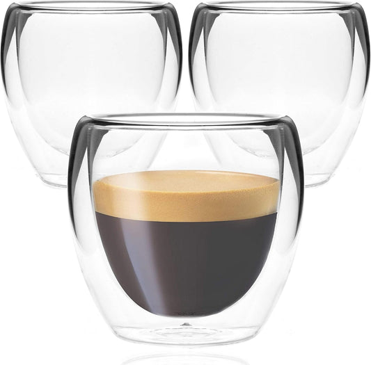 3 Pack Espresso Cups, Double Wall Thermo Insulated Espresso Cups, Glass Coffee Cups, 5 Ounce (Tall)